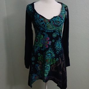 Desigual blue floral dress tunic sz xs